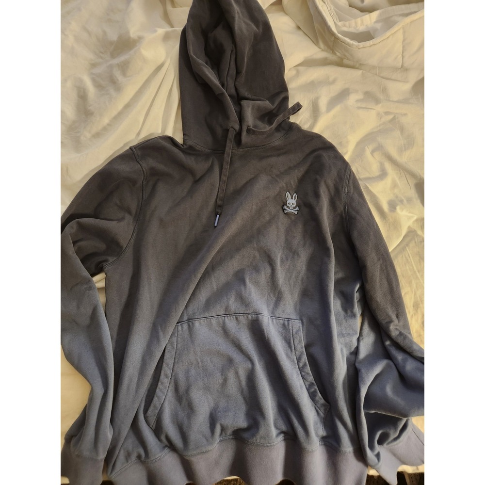 Psycho Bunny Men's Size L Dip Dye Ombre Pullover Hoodie Skull Crossbones Blue